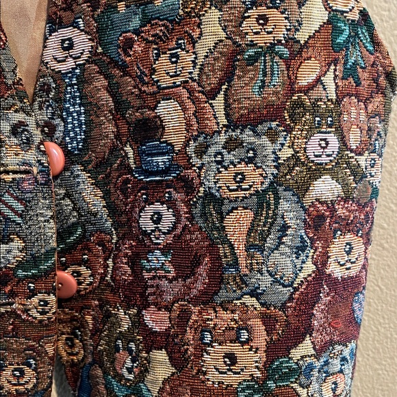 EUC vintage Facets by Mirrors teddy bear tapestry button vest size Medium - Picture 6 of 7